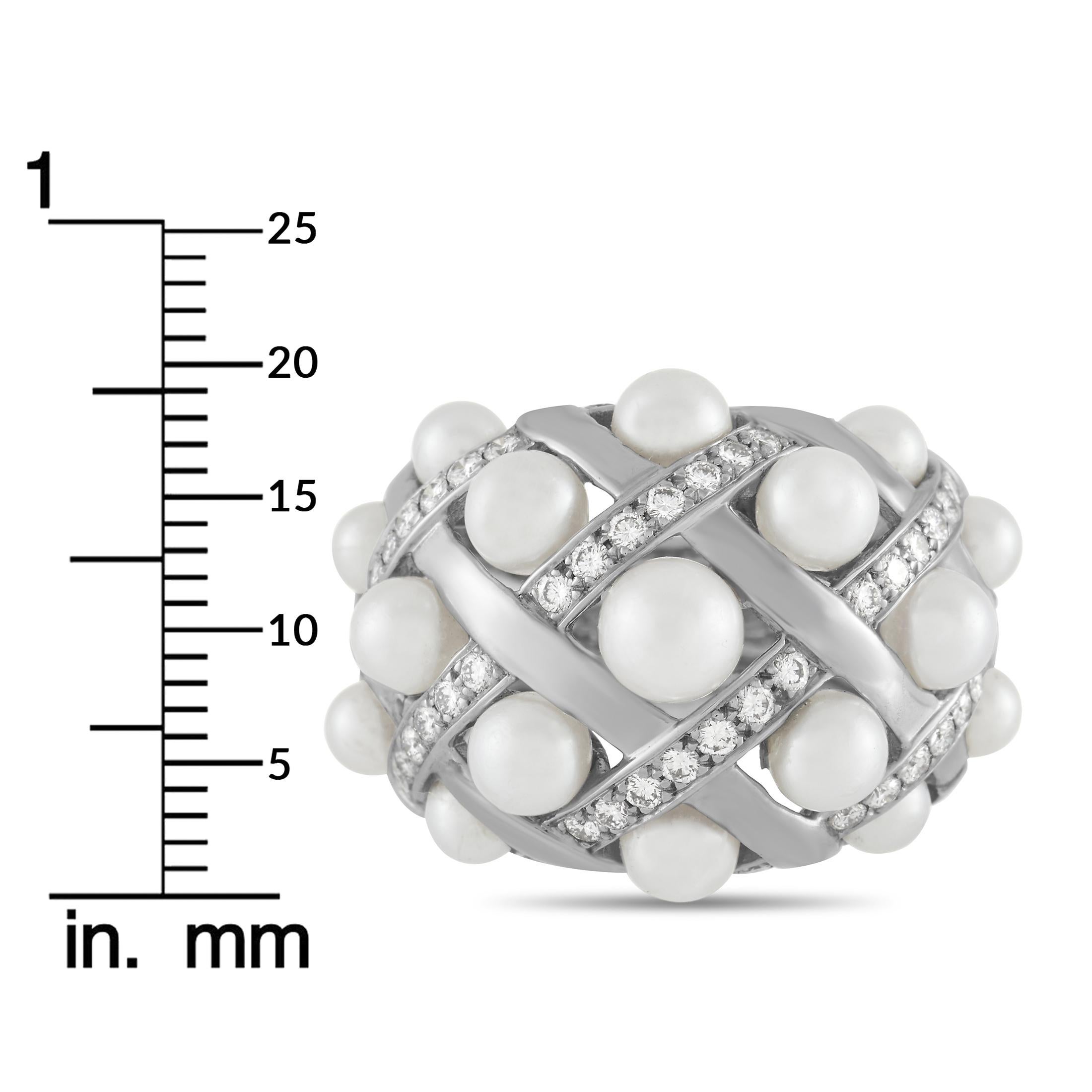 Chanel Matelasse Baroque 18K White Gold 0.75 Ct Diamond and Pearl Ring 1