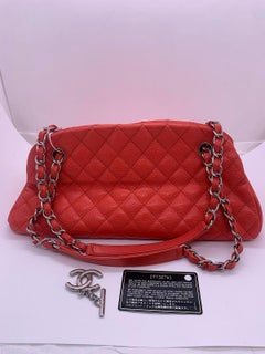 Chanel Matelasse Bowling Bag Watermelon Red Lambskin Shopping Tote Italy