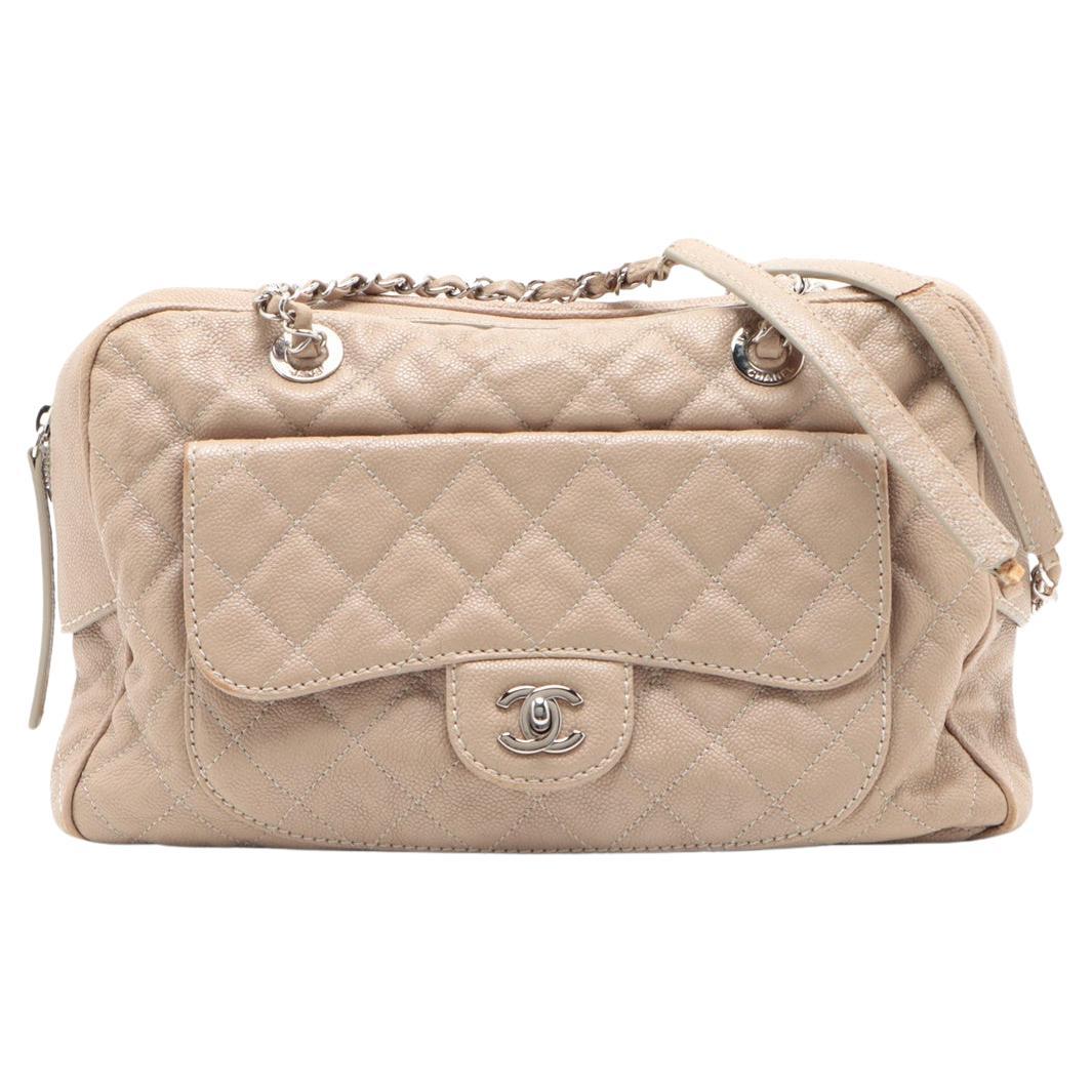 Chanel Beige Quilted Caviar Medium Classic Double Flap Silver Hardware,  2021 Available For Immediate Sale At Sotheby's