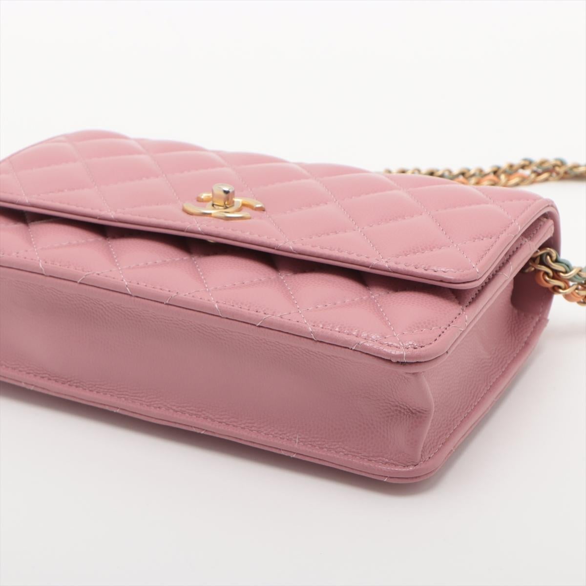 Women's Chanel Matelasse Caviar Skin Chain Shoulder Bag Pink