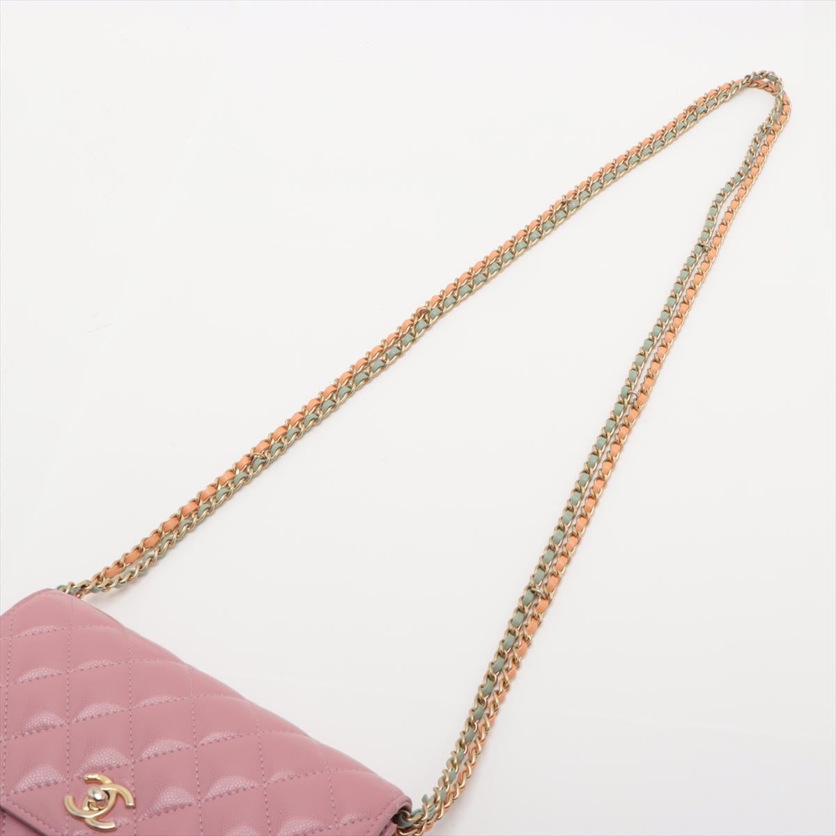 Chanel Matelasse Caviar Skin Chain Shoulder Bag Pink 2