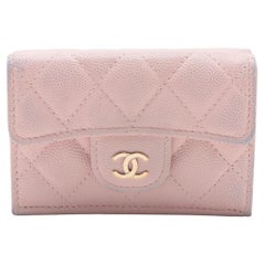 Chanel Matelasse Caviar Skin Trifold Compact Wallet Pink