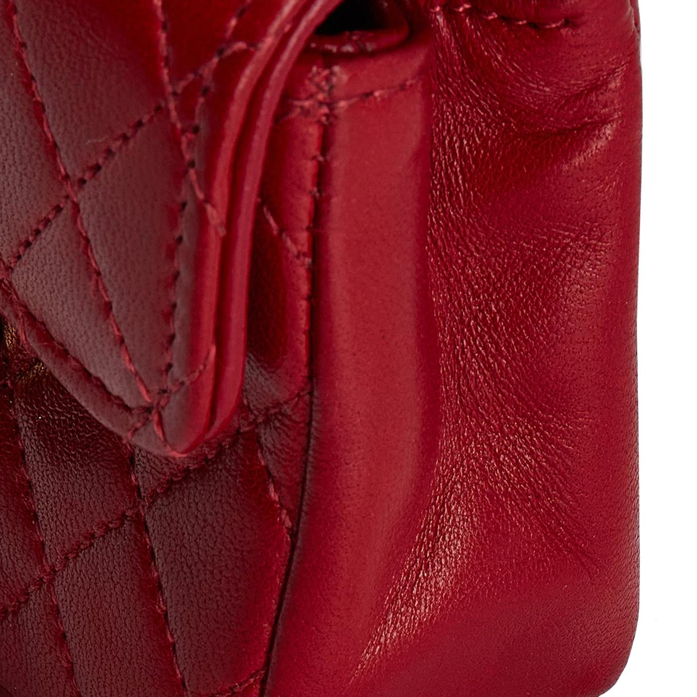Chanel Matelasse Chain Fanny Belt Red Lambskin Renew Leather Bag For Sale 6