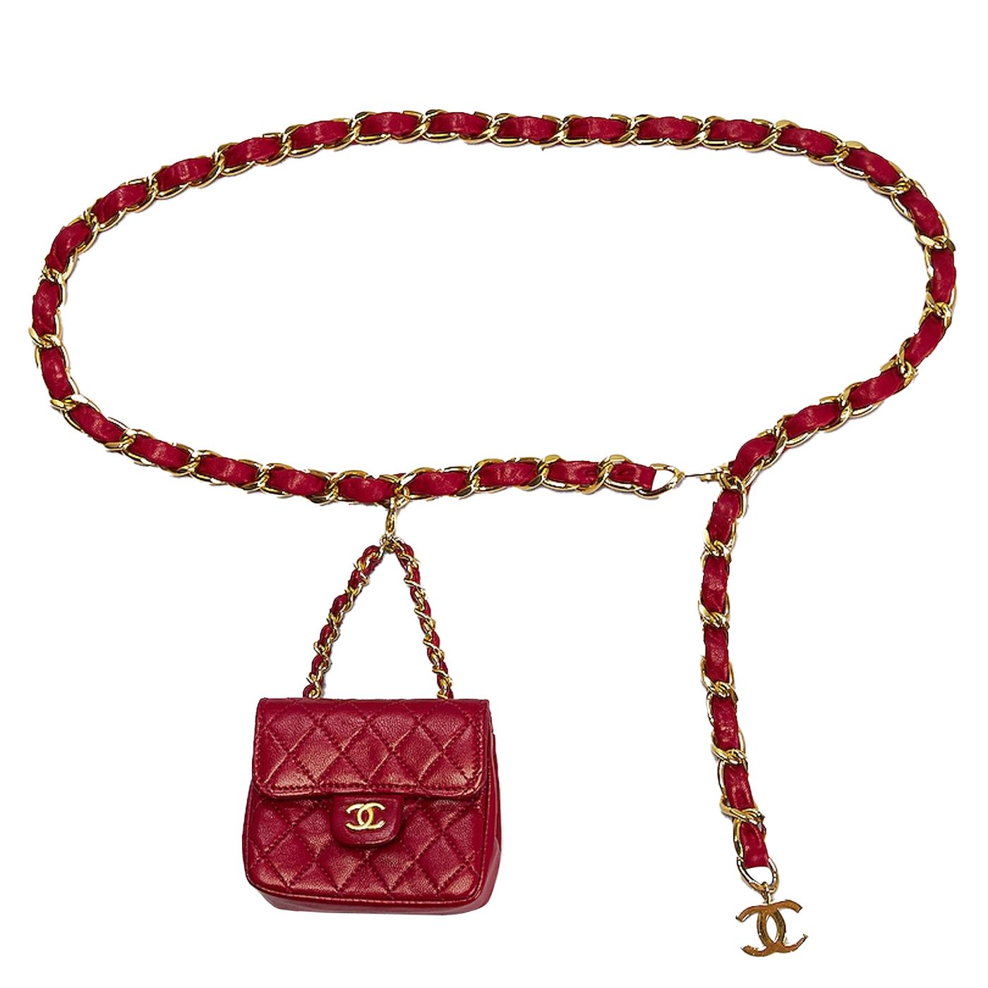 Chanel Matelasse Chain Fanny Belt Red Lambskin Renew Leather Bag For Sale 1