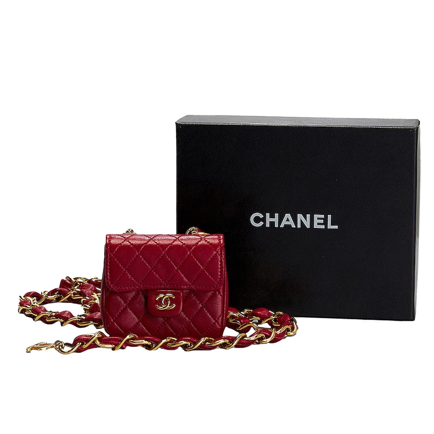 Chanel Matelasse Renew Ledertasche aus rotem Lammfell mit Fanny-Gürtel und Kette im Angebot 3