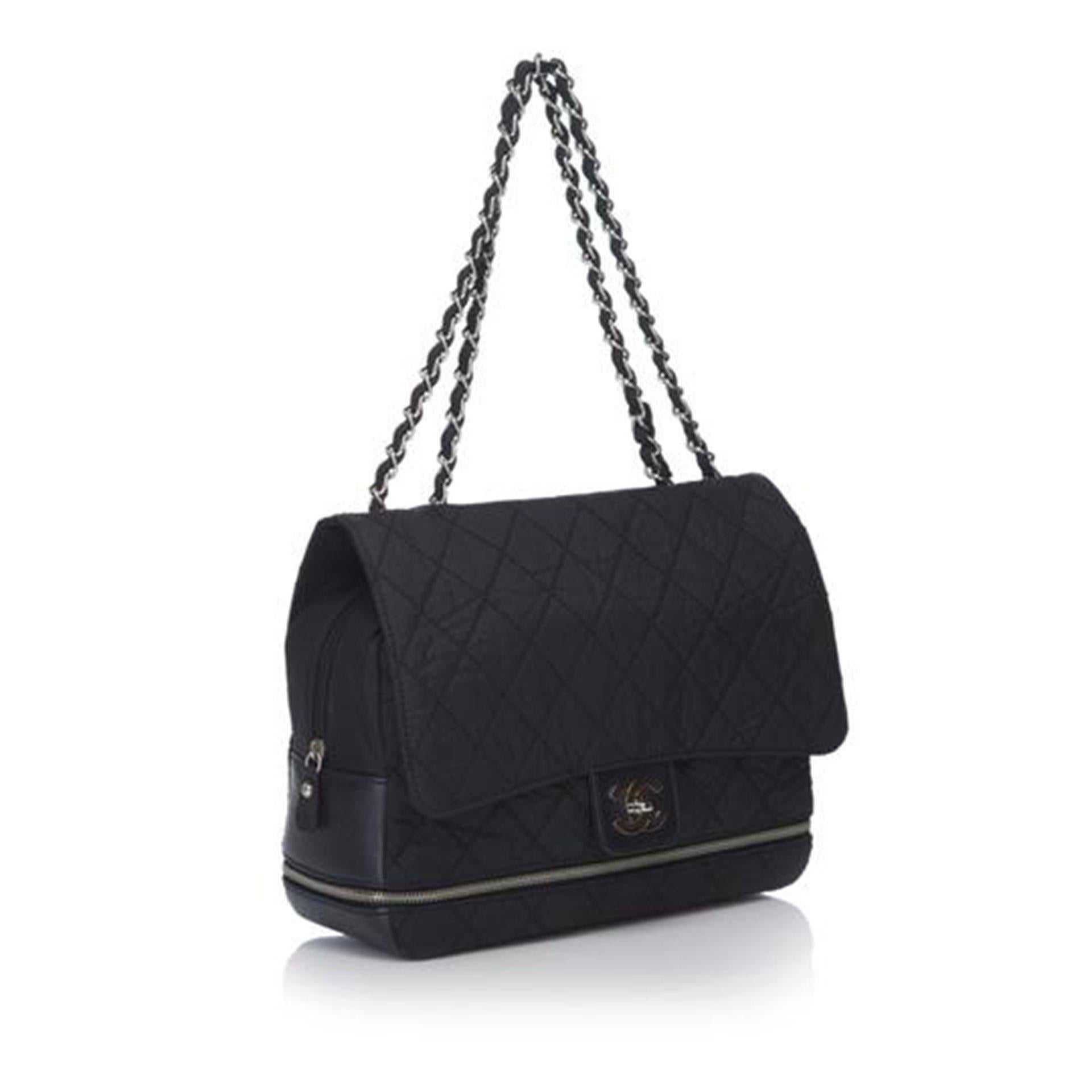 Chanel Matelasse Chain Flap Black Nylon Shoulder Bag In Good Condition For Sale In Miami, FL