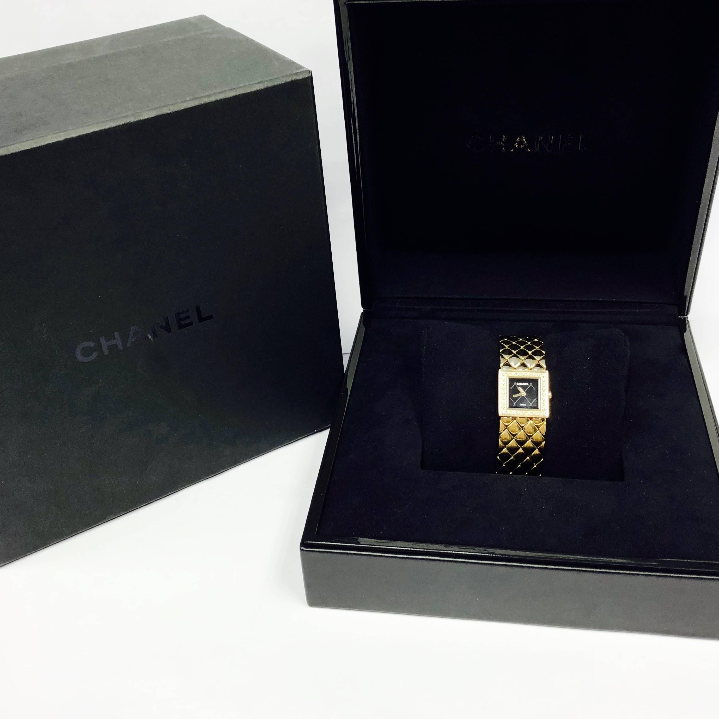 Chanel Ladies Yellow Gold Diamond Matelasse Quartz Wristwatch In Excellent Condition In Agoura Hills, CA