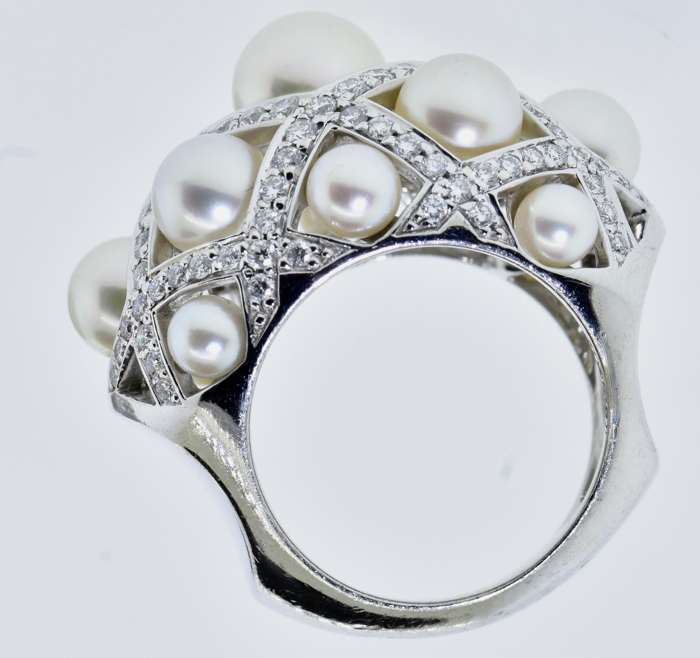 Chanel Matelasse Diamant & Perle 18K Breites Armreif-Armband & passender Ring C 2009 5