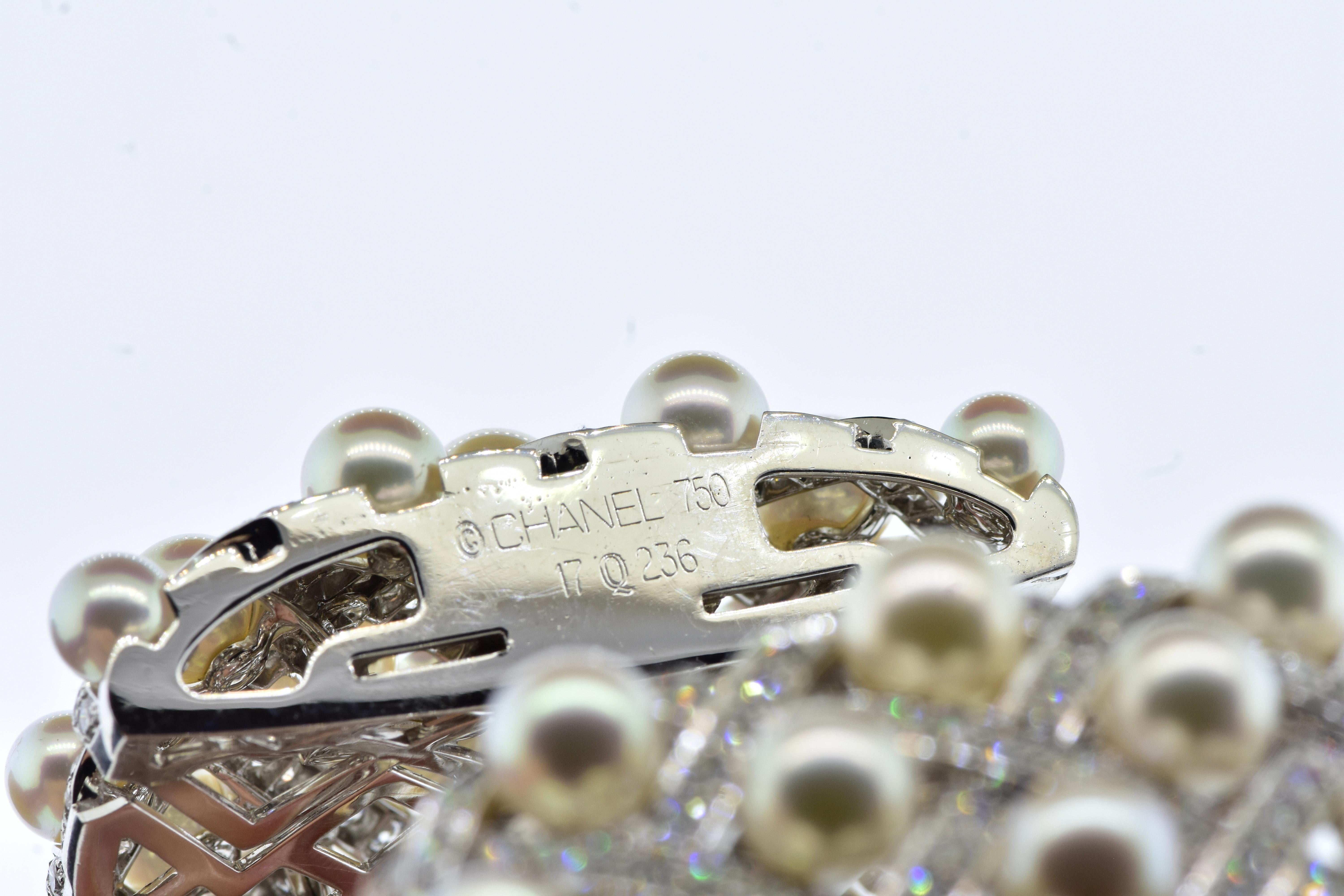 Chanel Matelasse Diamond & Pearl 18K Wide Bangle Bracelet & Matching Ring C 2009 4
