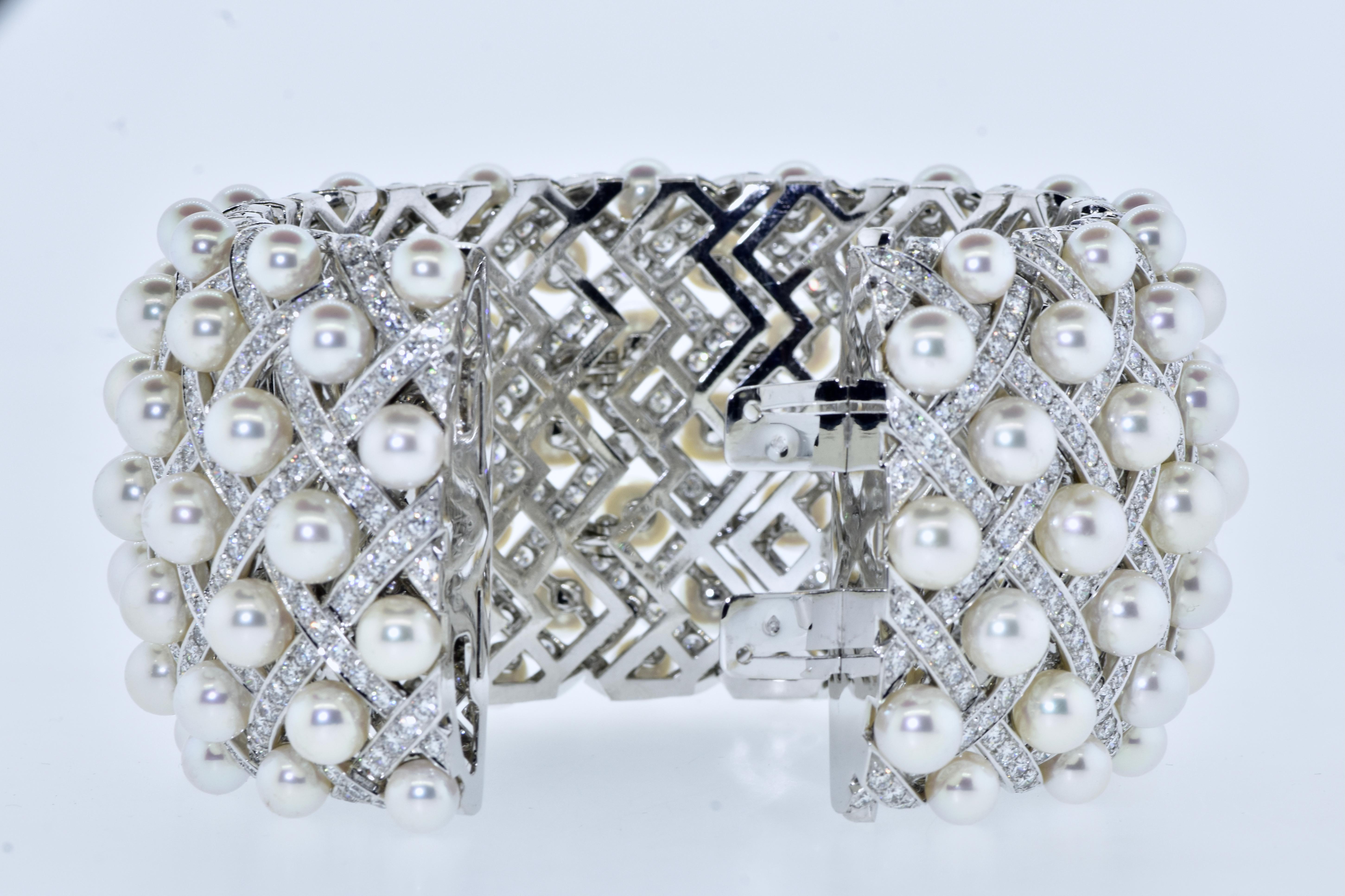 Chanel Matelasse Diamond & Pearl 18K Wide Bangle Bracelet & Matching Ring C 2009 5