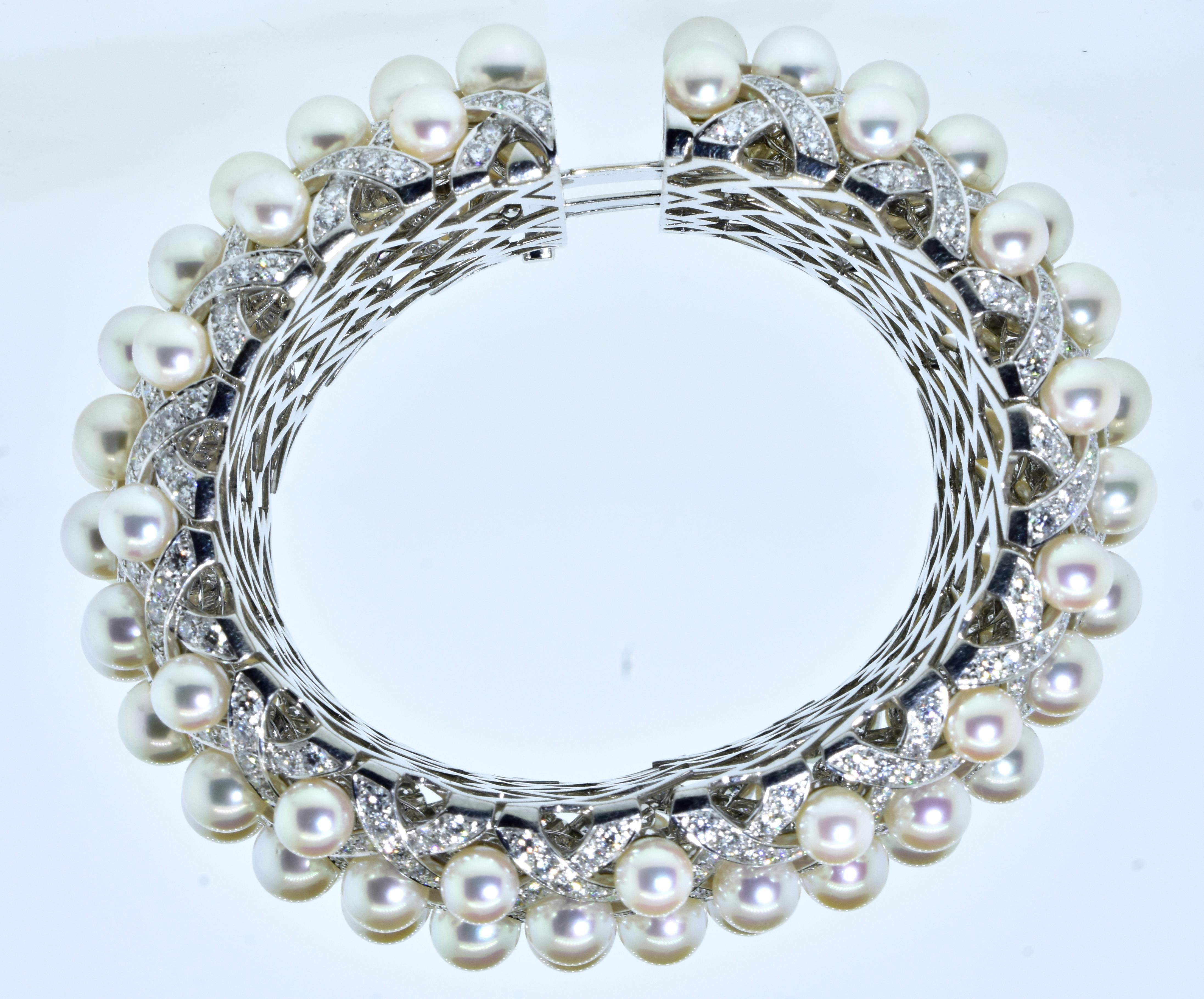 Chanel Matelasse Diamond & Pearl 18K Wide Bangle Bracelet & Matching Ring C 2009 4