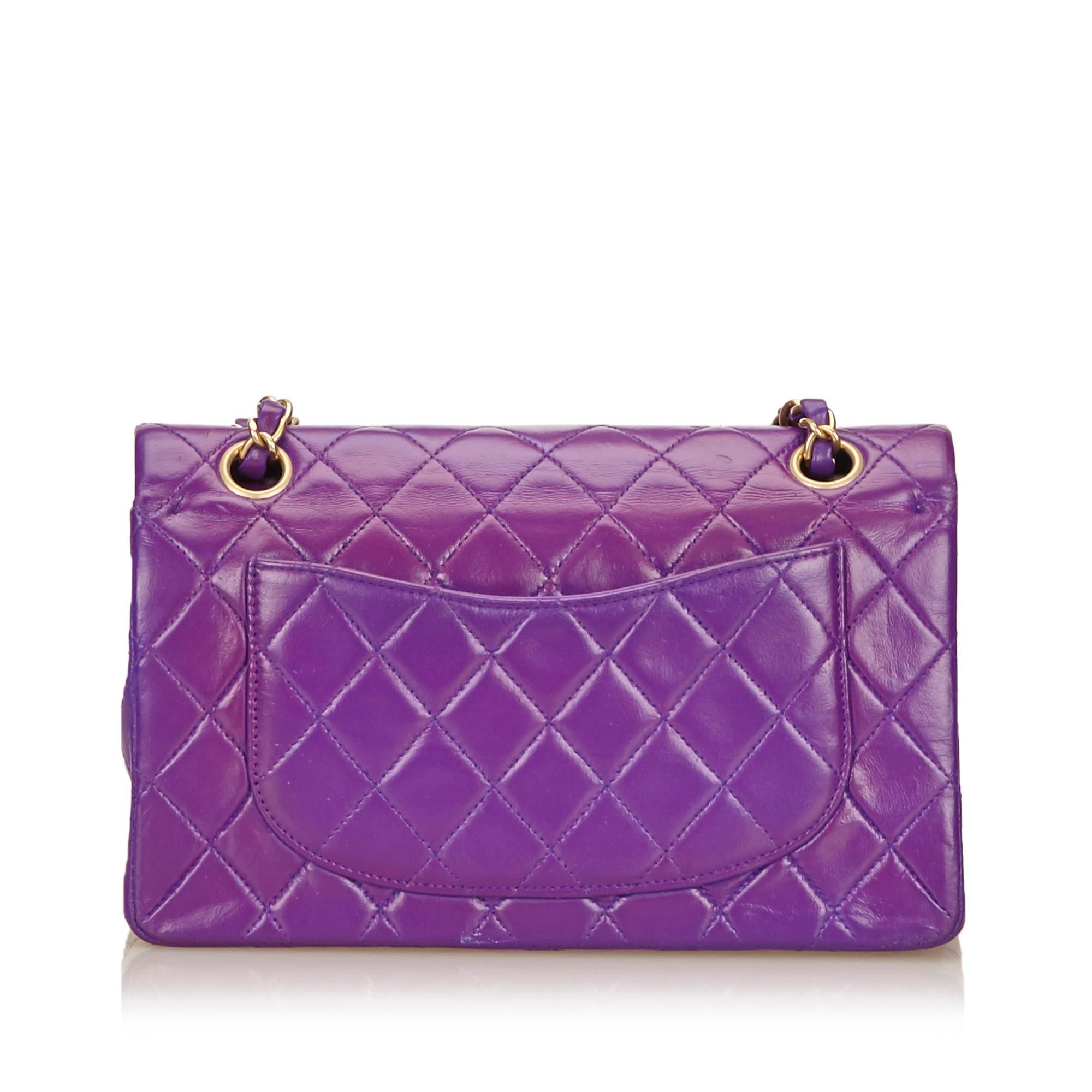 Purple Chanel Matelasse Double Flap Chain Shoulder Bag
