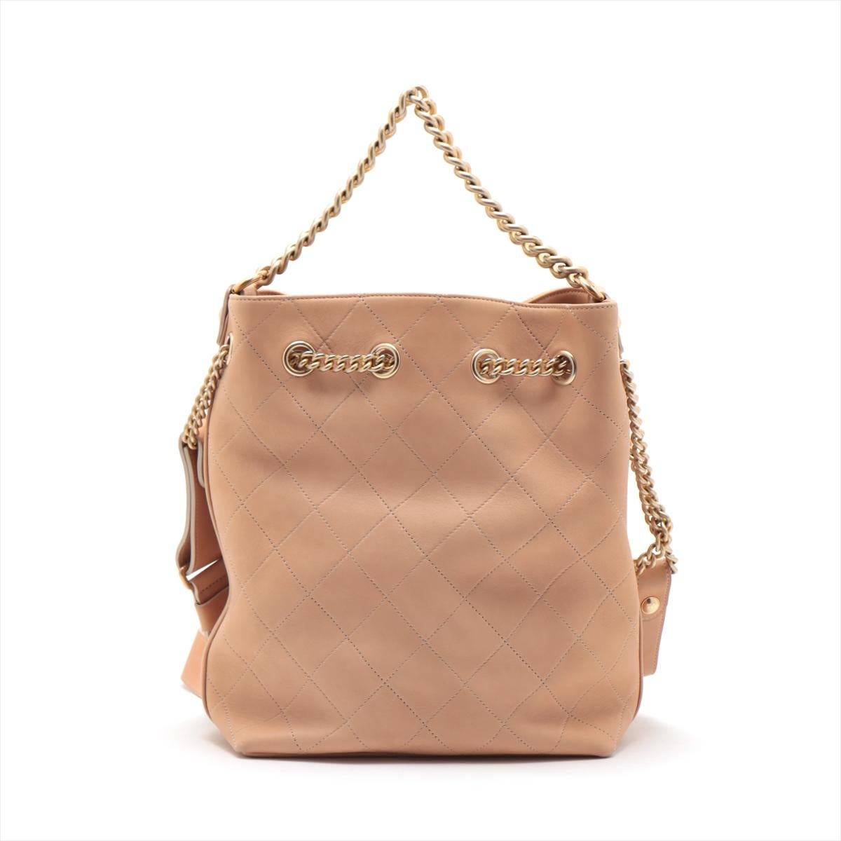 Chanel Matelasse Drawstring Chain Two-Way Shoulder Bag Beige In Good Condition In Indianapolis, IN