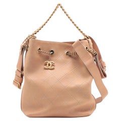 Chanel Matelasse Drawstring Chain Two-Way Shoulder Bag Beige