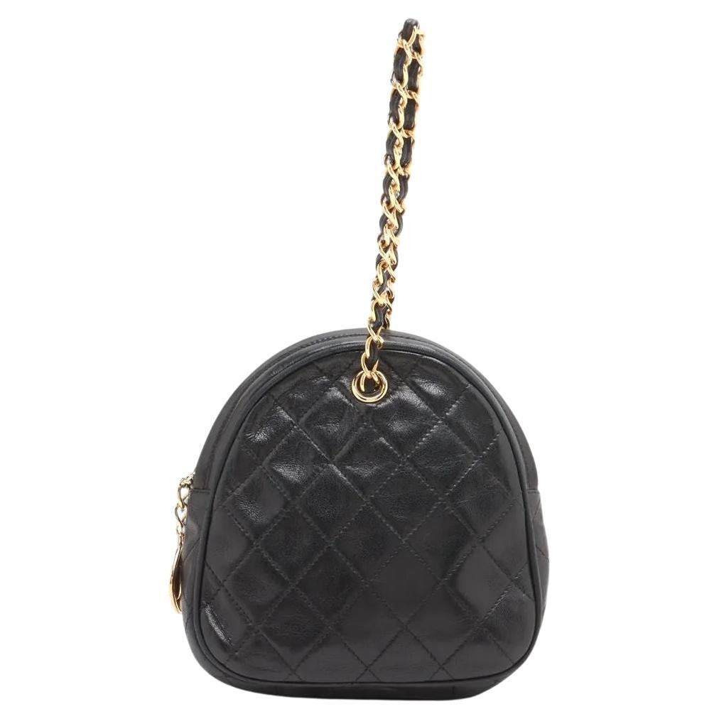 Chanel Matelasse Lambskin Chain Handbag Black For Sale