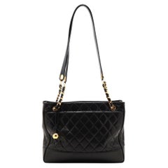 Vintage Chanel Matelasse Lambskin Chain Tote Bag Black