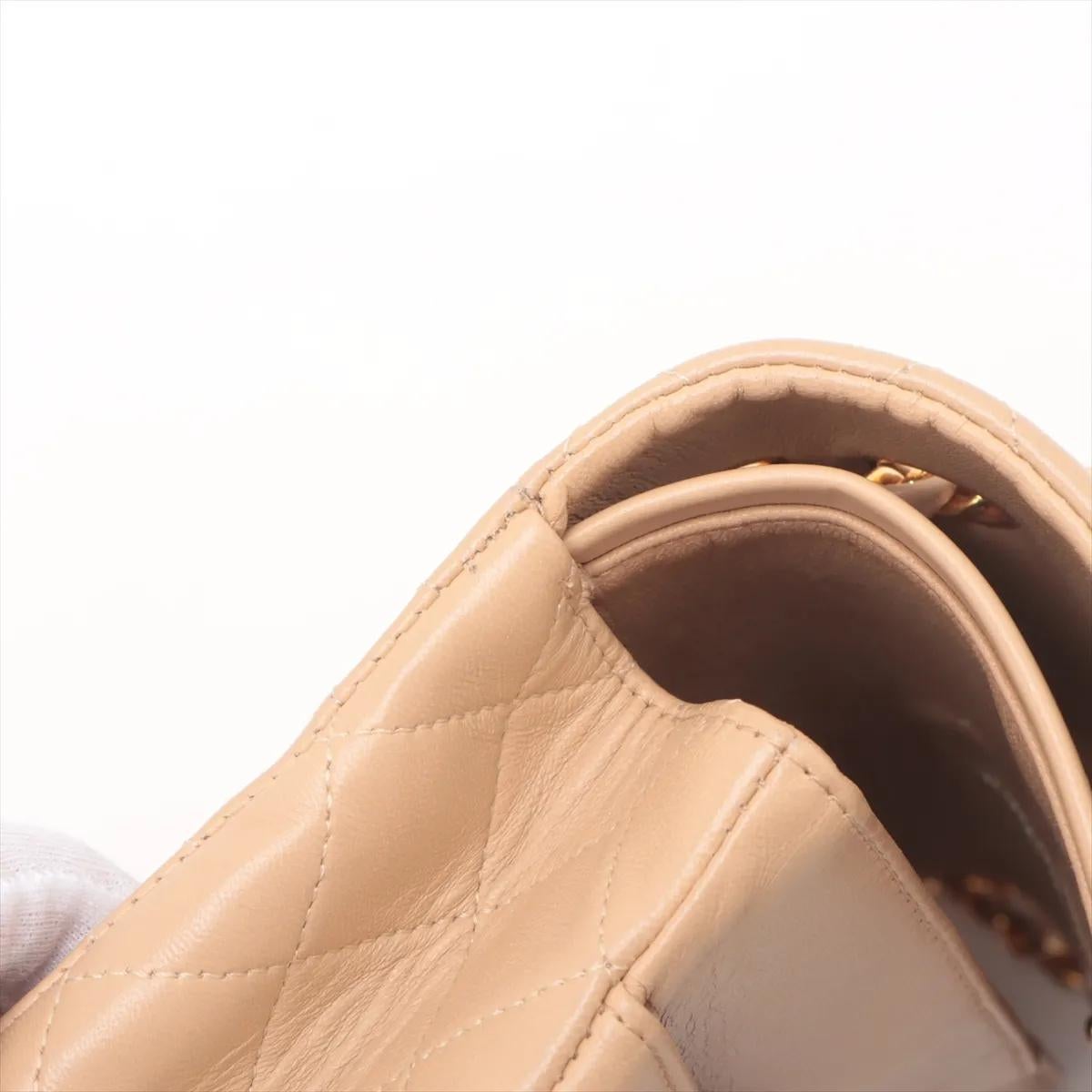 *Chanel Matelasse Lambskin Double Flap Double Chain Bag Beige en vente 10