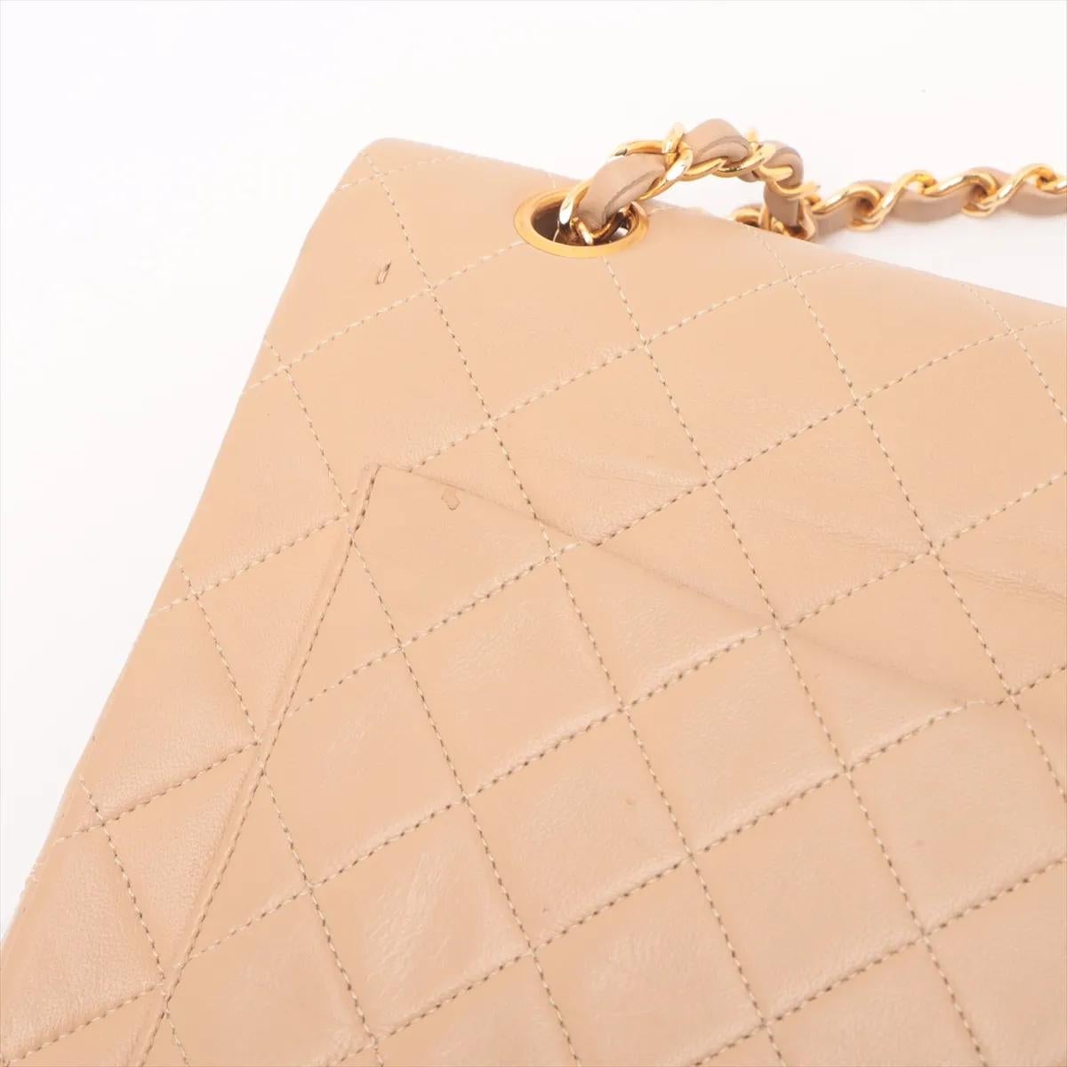 *Chanel Matelasse Lambskin Double Flap Double Chain Bag Beige en vente 12
