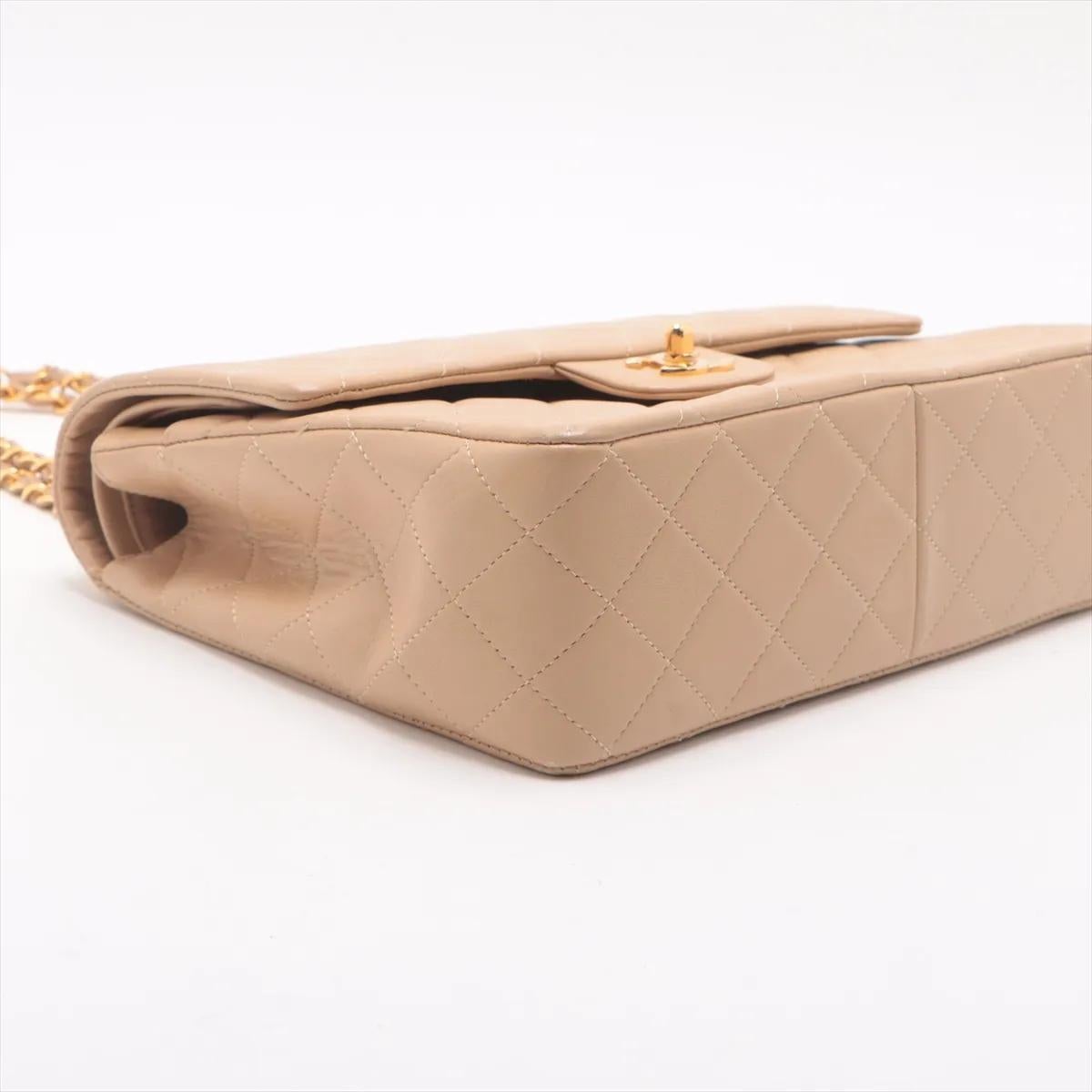 *Chanel Matelasse Lambskin Double Flap Double Chain Bag Beige en vente 1