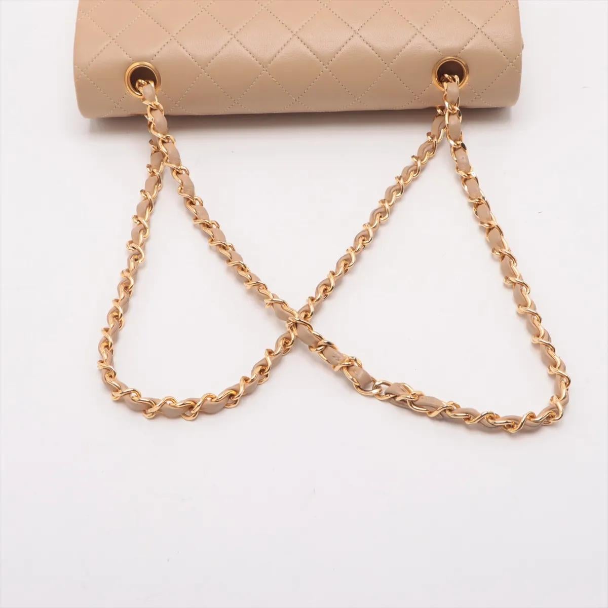 *Chanel Matelasse Lambskin Double Flap Double Chain Bag Beige en vente 2