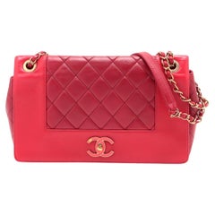 Vintage Chanel Matelasse Lambskin Double Flap Double Chain Bag Red