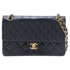 Chanel Matelassé Lambskin Leather Medium Double Flap Chain Shoulder Bag NavyBlue