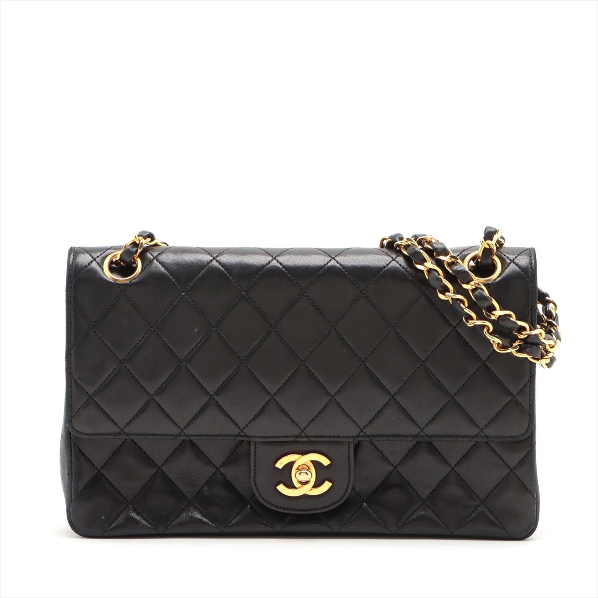 Chanel Matelasse Lambskin Black Single Flap Shoulder Bag #2958 handbag purse