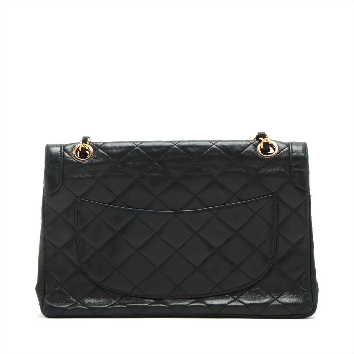 Chanel Matelasse Lambskin Paris Double Flap Double Chain Bag Black In Good Condition In Indianapolis, IN