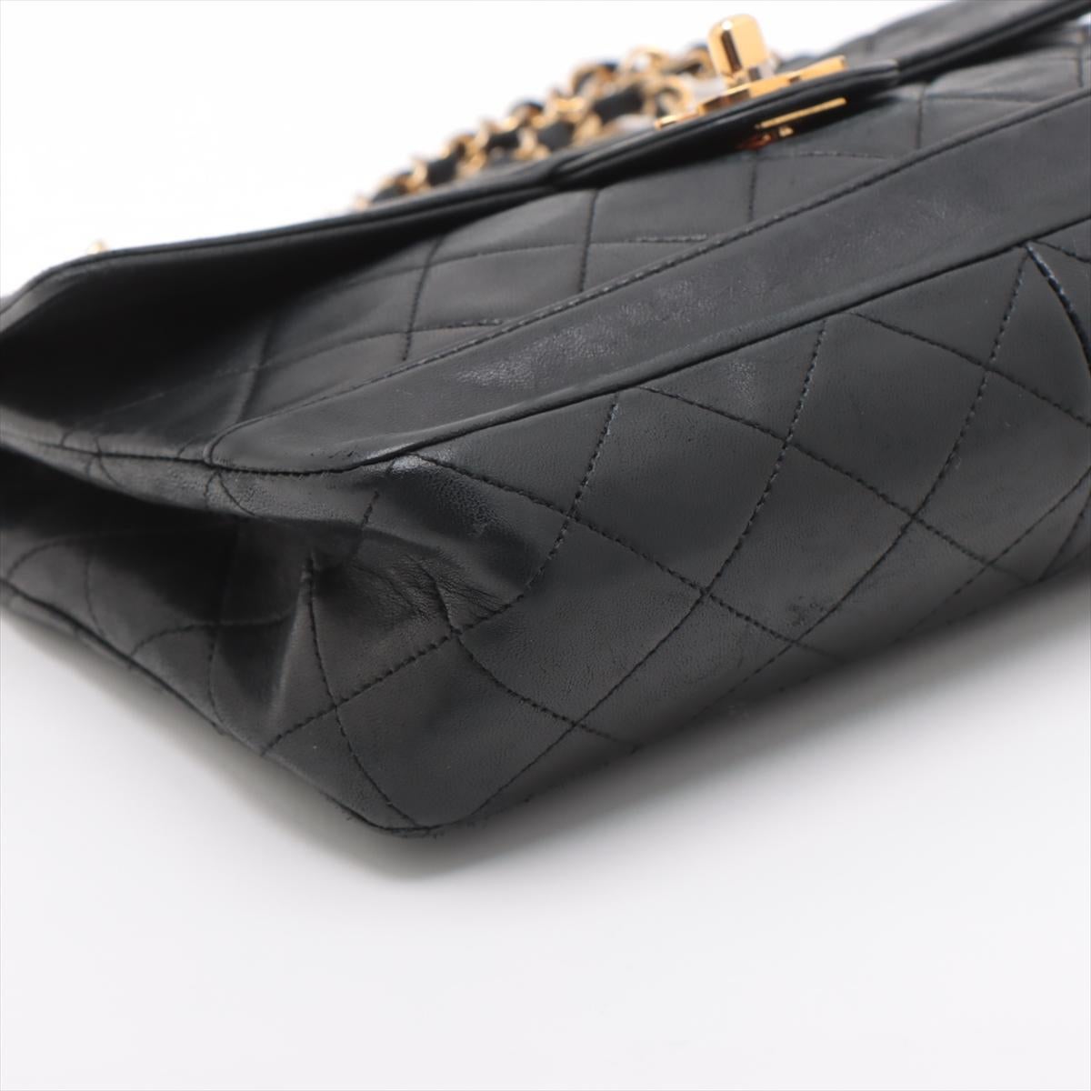 Chanel Matelasse Lambskin Single Flap Double Chain Bag Black 1