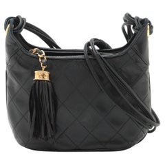Vintage Chanel Matelasse Lambskin Tassel Shoulder Bag Black