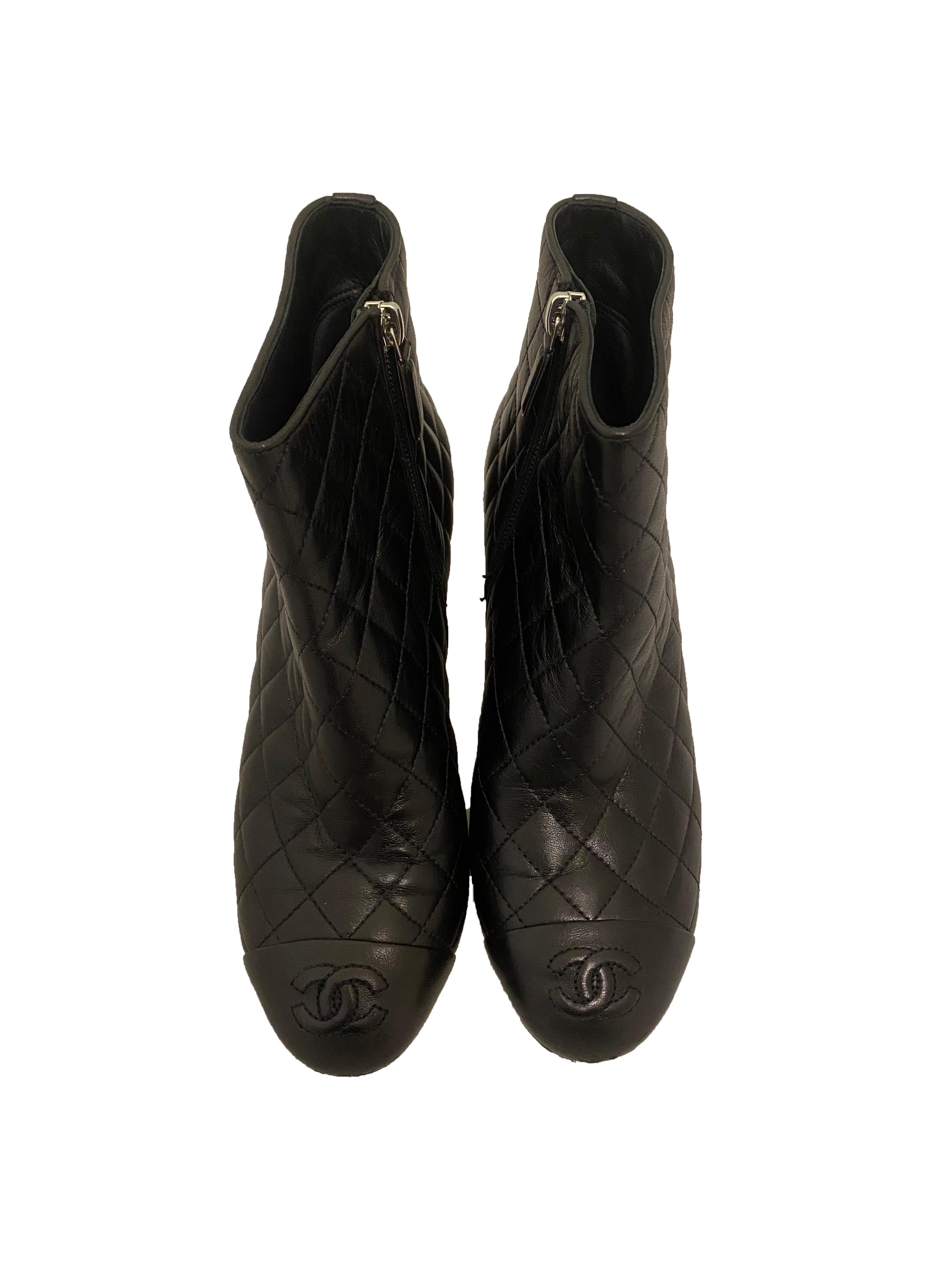 Black Chanel Matelasse Leather Ankle Boots For Sale