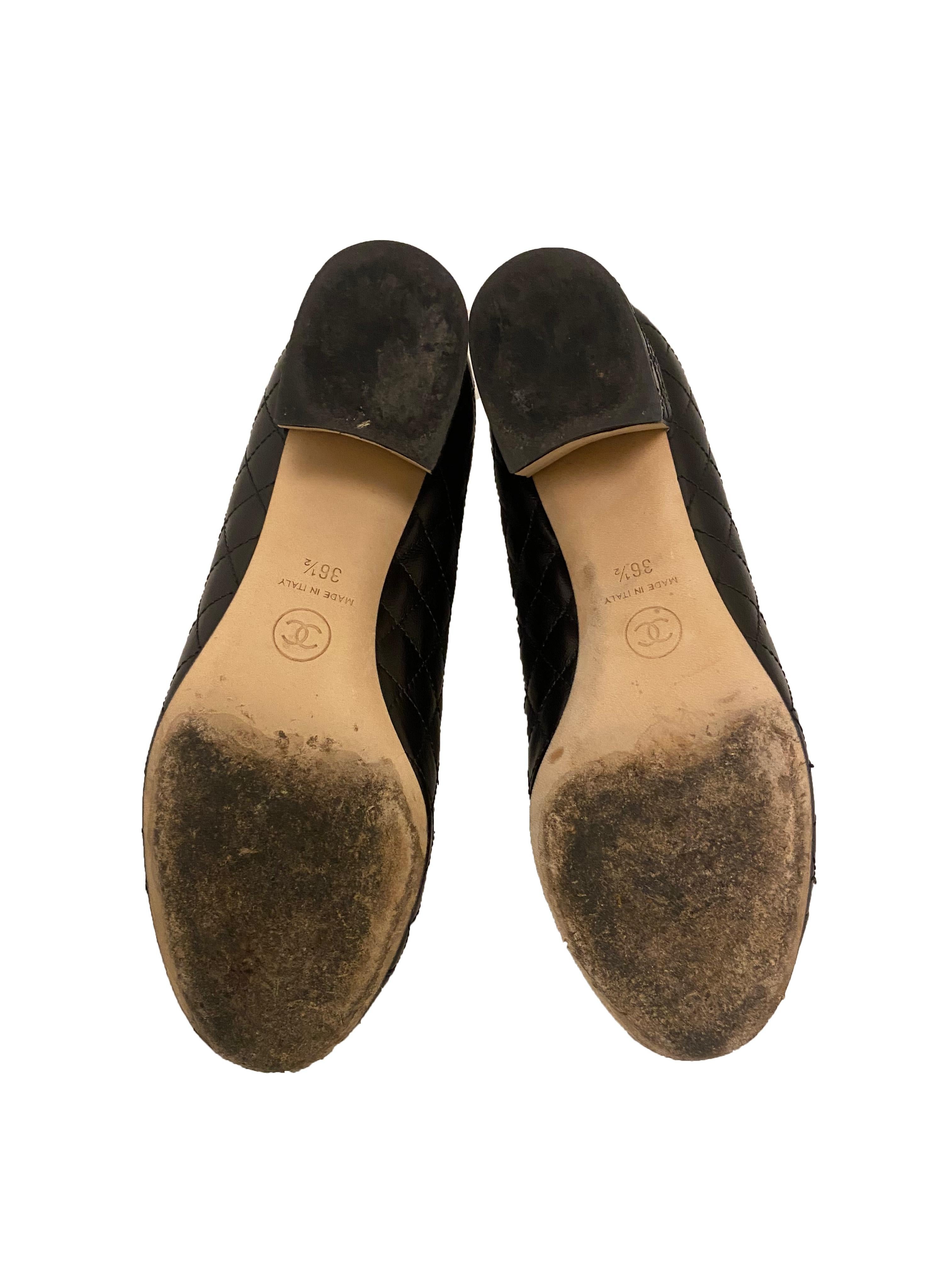 Chanel Matelasse Leather Block Heels Size 36.5 For Sale 1