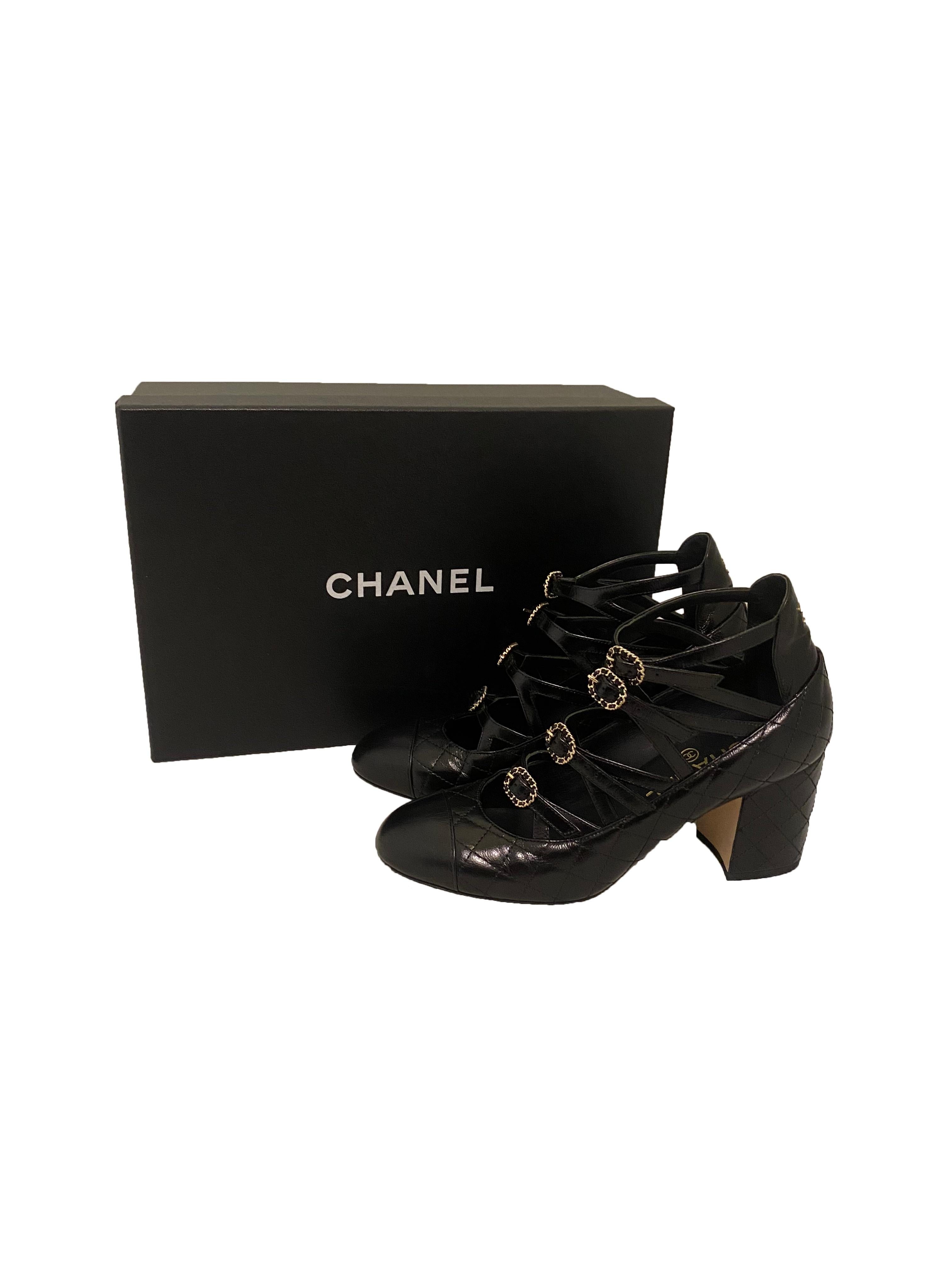Chanel Matelasse Leather Block Heels Size 36.5 For Sale 2
