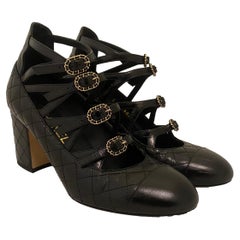 Chanel Matelasse Leather Block Heels Size 36.5