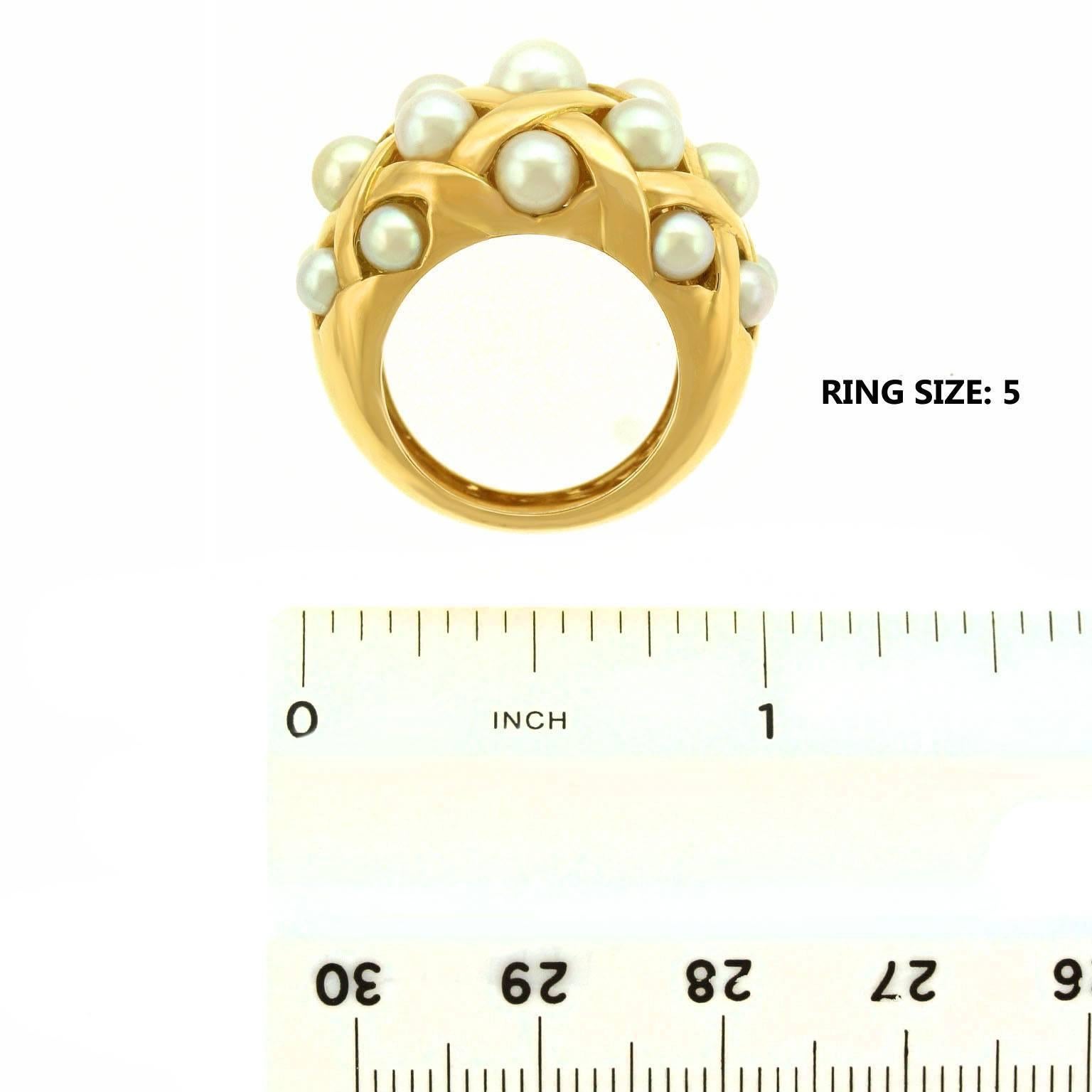 Chanel “Matelasse” Pearl Set Gold Ring 2