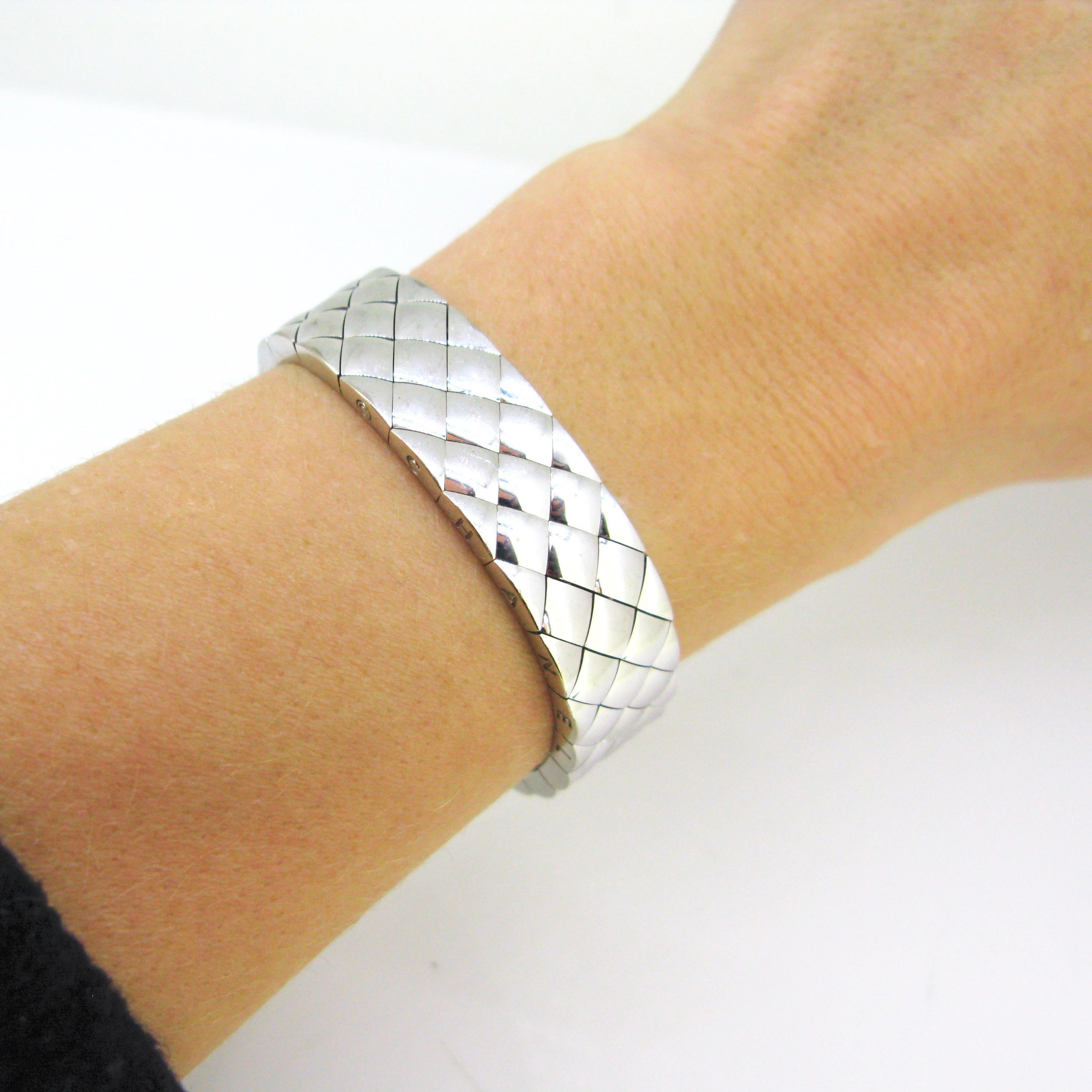 Chanel Matelasse Quilted Semi Flexible Large Bangle Bracelet In Good Condition In London, GB