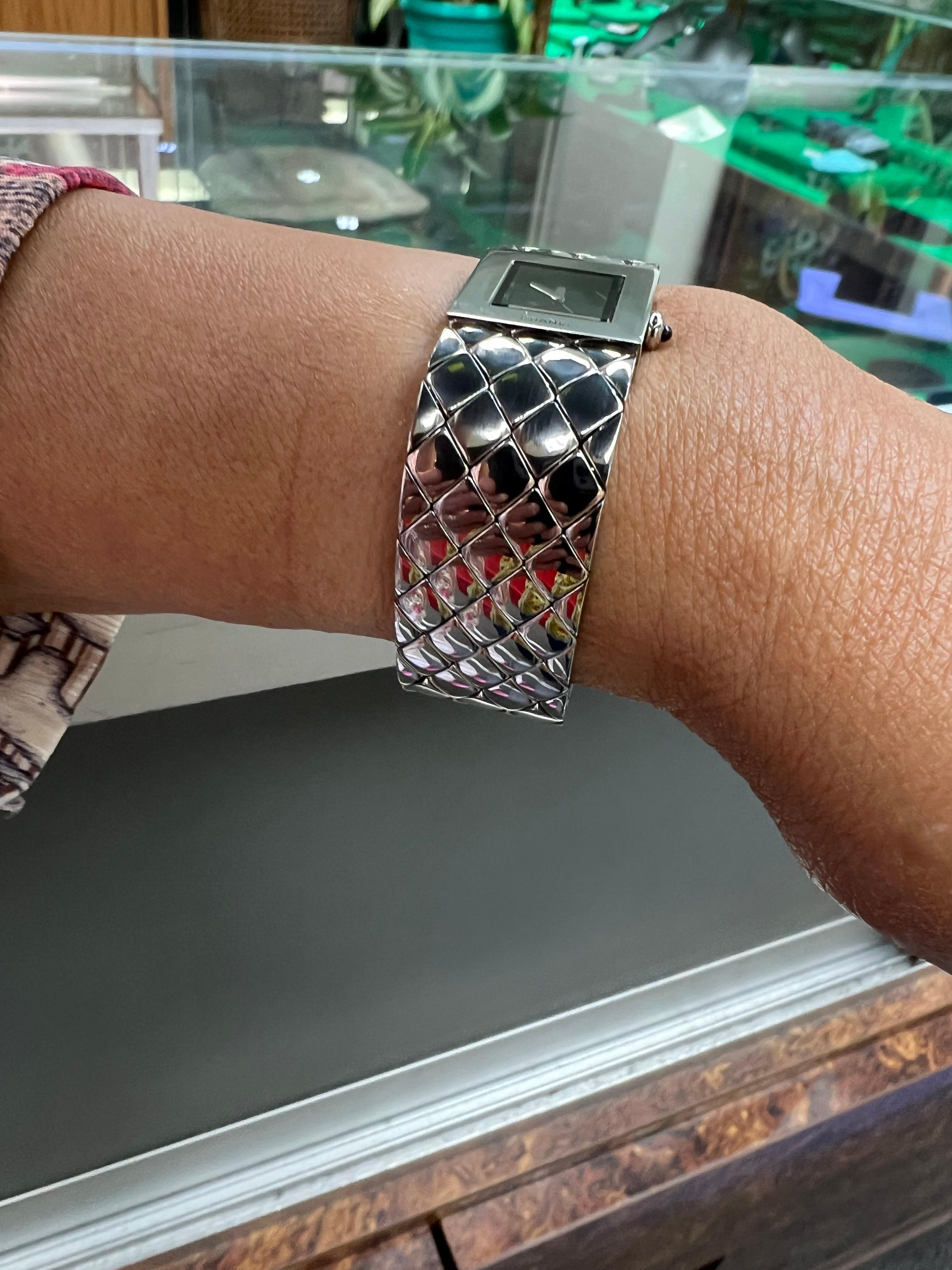 Chanel Matelasse Quilted Stainless Steel Wristwatch In Good Condition In Los Angeles, CA