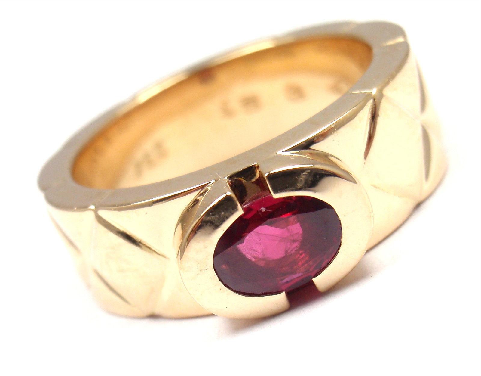 Chanel Matelasse Ruby Yellow Gold Band Ring 3