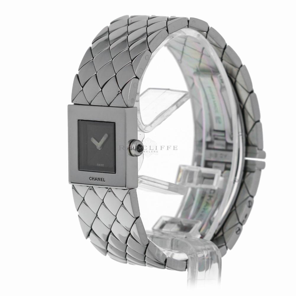 Women's Chanel Matelasse Stainless Steel Black Dial Quartz Ladies Watch on Bracelet