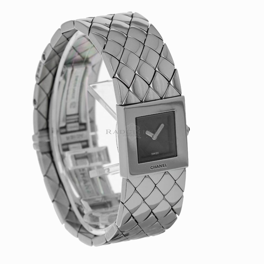 Chanel Matelasse Stainless Steel Black Dial Quartz Ladies Watch on Bracelet 1