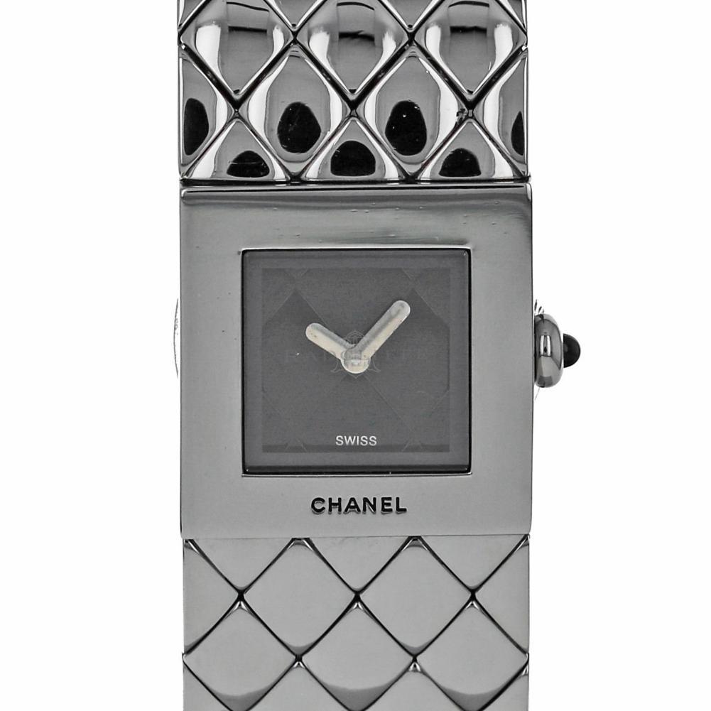 Chanel Matelasse Stainless Steel Black Dial Quartz Ladies Watch on