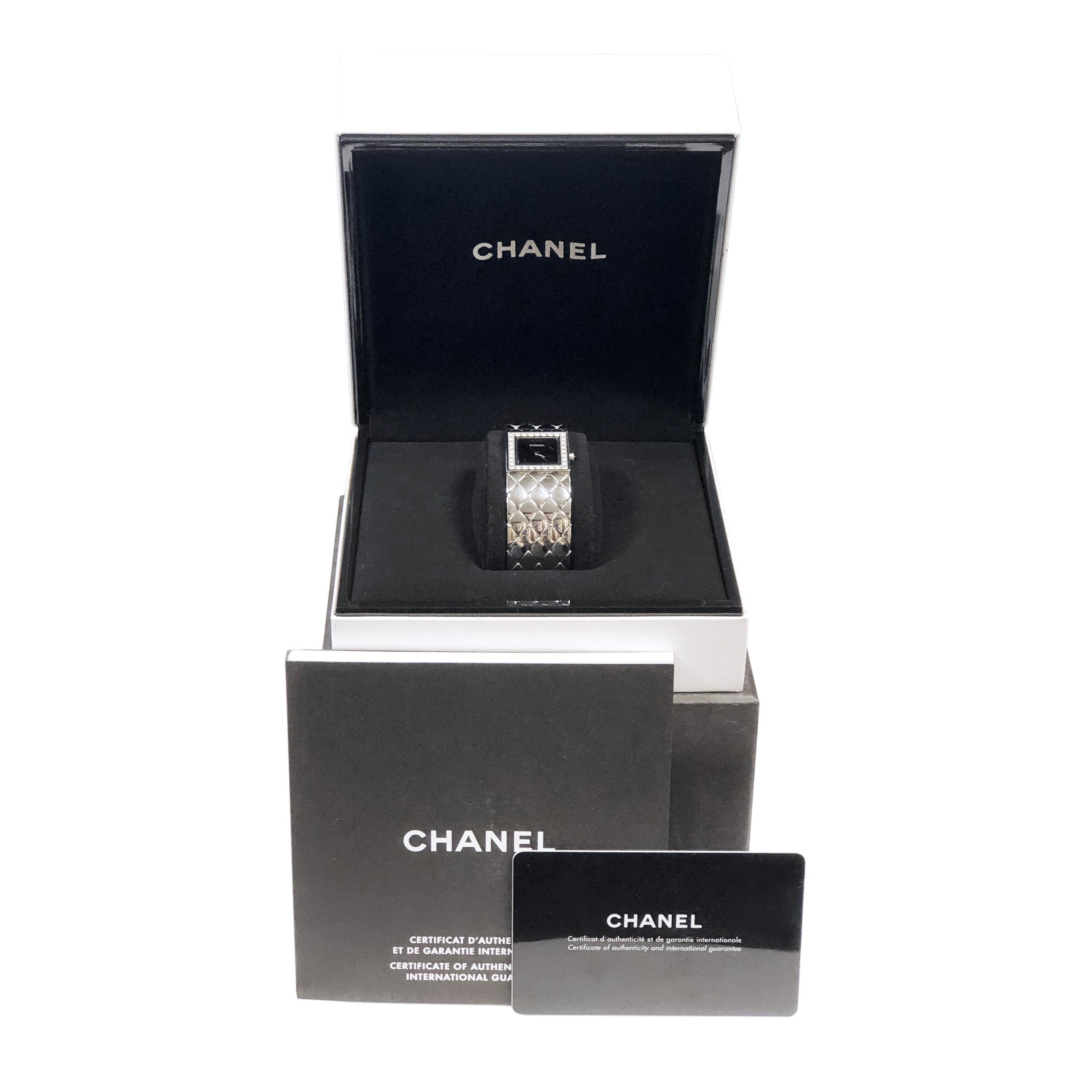 Chanel Matelasse Steel and Diamonds Ladies Quartz Bracelet Wristwatch In Excellent Condition In Chicago, IL