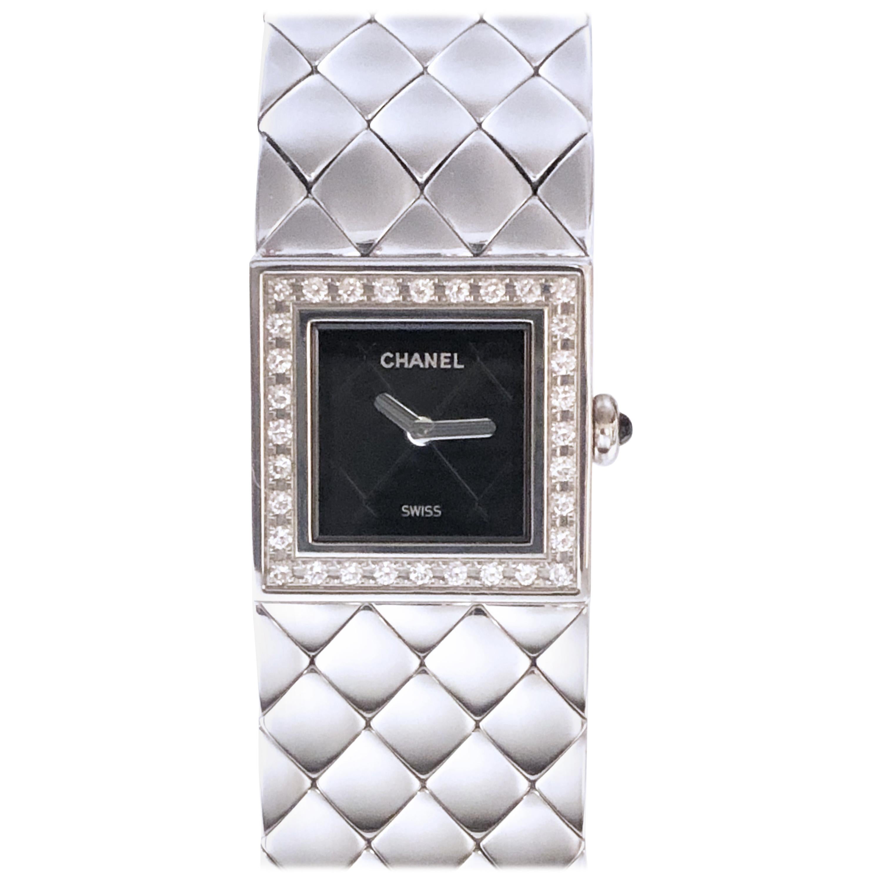 Chanel Matelasse Steel and Diamonds Ladies Quartz Bracelet Wristwatch