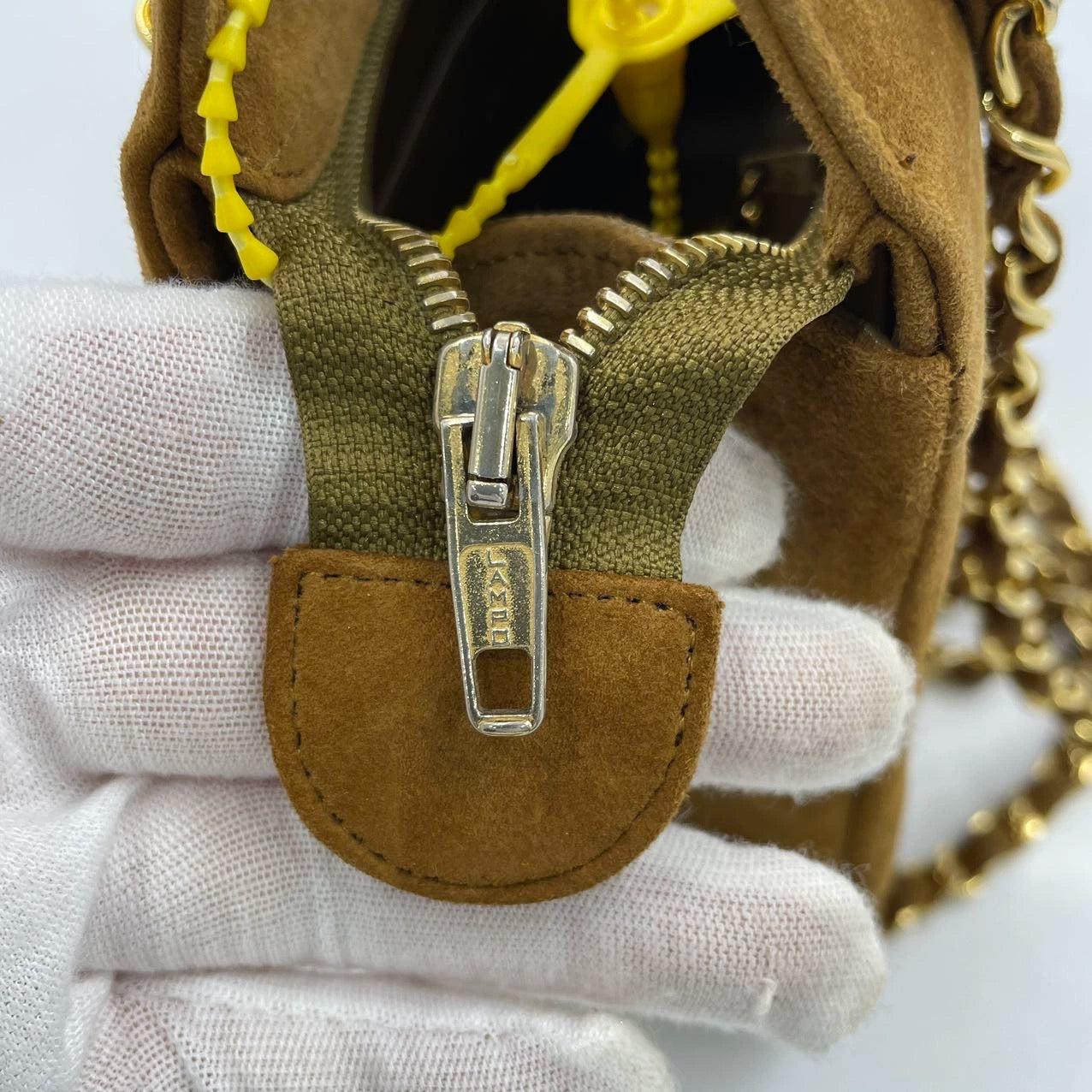 Chanel Matelasse Tan Brown Suede Gold Double Chain Coco Charm Medium Bag en vente 7