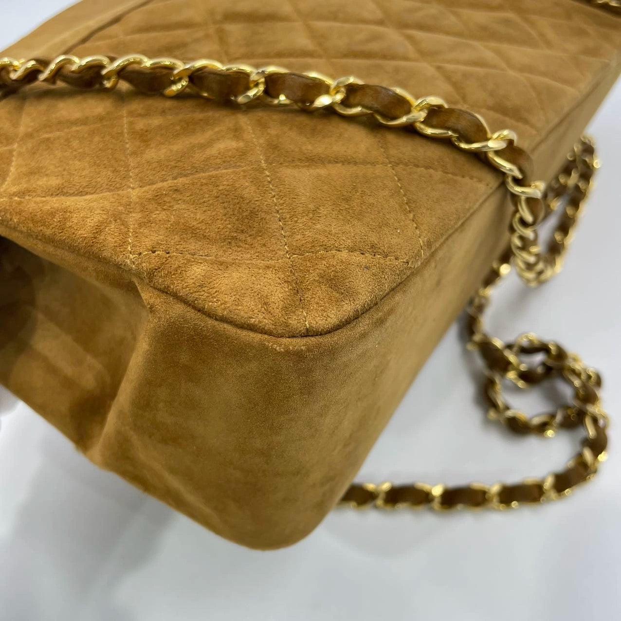 Chanel Matelasse Tan Brown Suede Gold Double Chain Coco Charm Medium Bag en vente 8