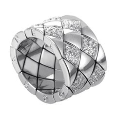 Chanel Matelasse Women's 18 Karat Gold Partial Diamond Pave Band Ring AK1B4058