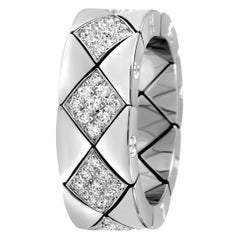 Chanel Matelasse Women's 18 Karat White Gold Diamond Band Ring AK1B2954