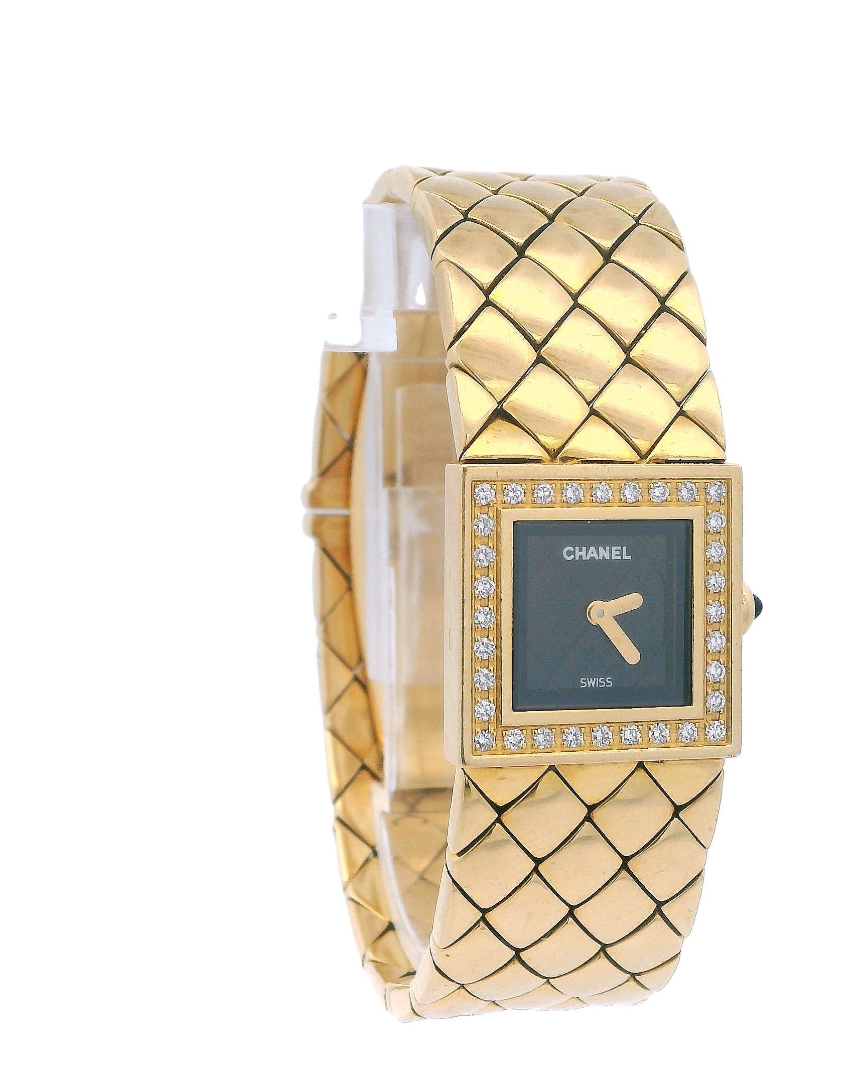 Women's or Men's Chanel Matellasse Diamond Bezel 18K Yellow Gold Ladies Watch For Sale