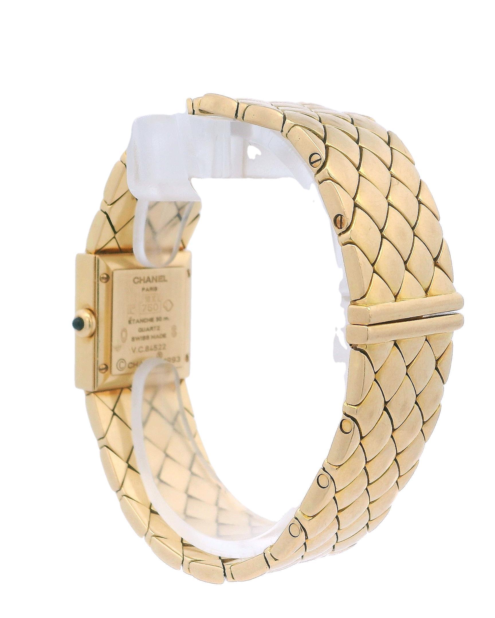 Chanel Matellasse Diamond Bezel 18K Yellow Gold Ladies Watch For Sale 2