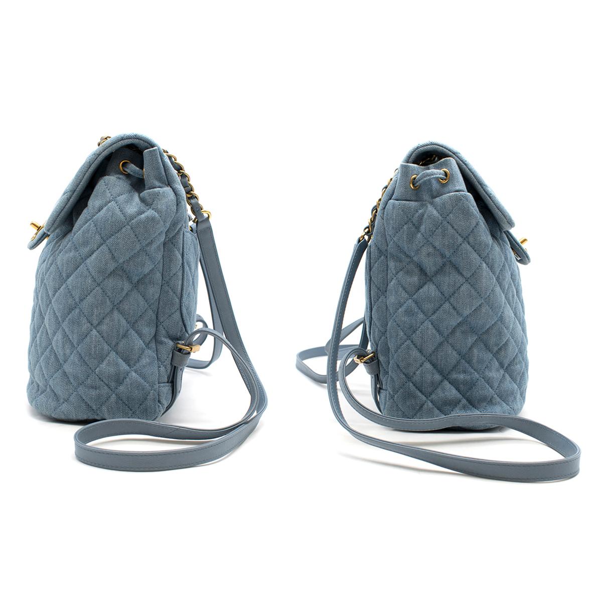 Gray Chanel Matrasse denim backpack For Sale